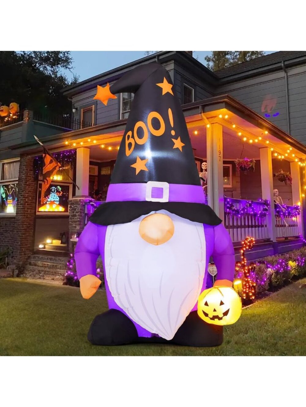 Cute Halloween Gnomes Inflatable Yard Decor - 5 FT LED Pumpkin Blow Up for